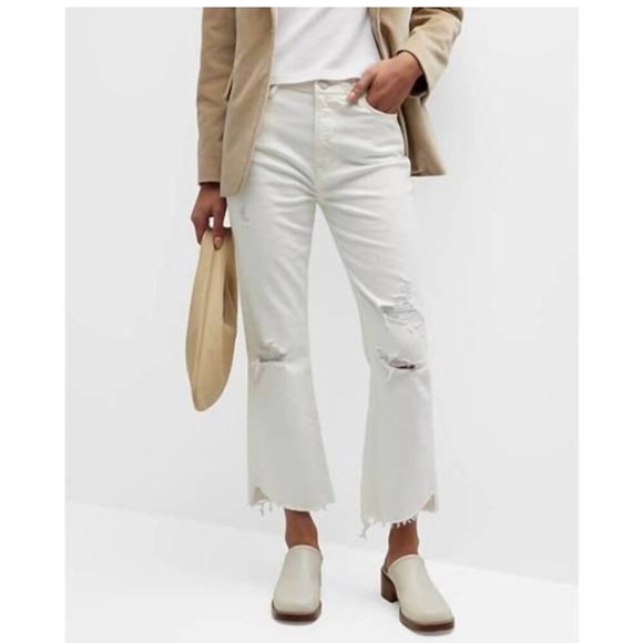 Frame Denim Denim - Frame Le Super High Crop Mini Boot Cascade Hem  White Distressed Jean